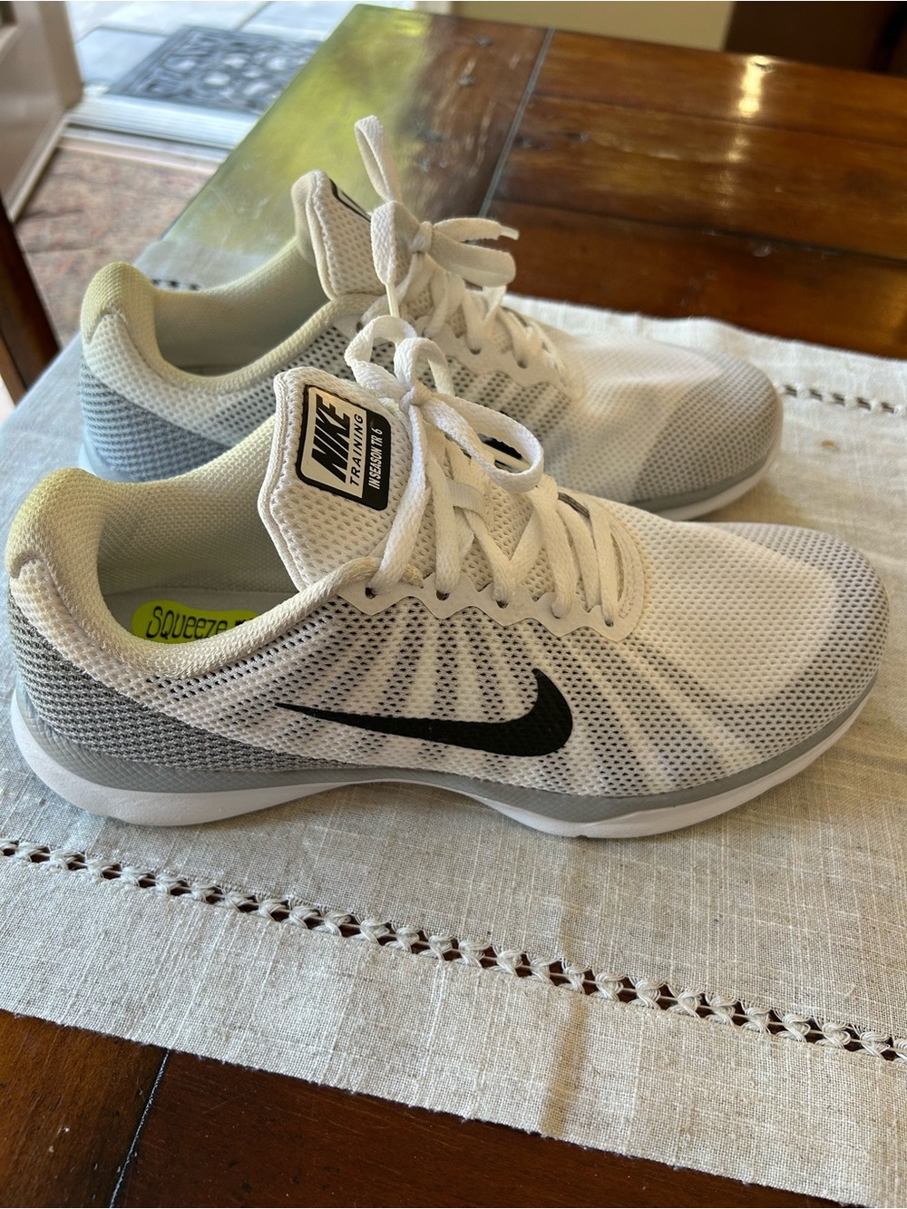 Nike White and Black Mesh Training Sneakers